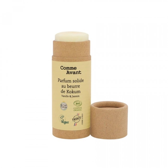 Parfum bio solide et naturel sans alcool au beurre de kokum Vanille & Jasmin