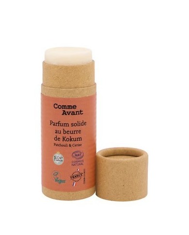 Parfum bio solide et naturel sans alcool au beurre de kokum Patchouli & fleur de cerisier