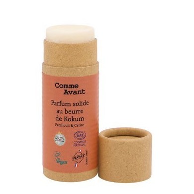 Parfum bio solide et naturel sans alcool au beurre de kokum Patchouli & fleur de cerisier