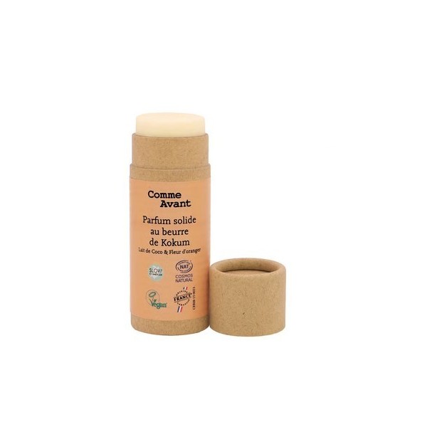 Parfum bio solide et naturel sans alcool au beurre de kokum Lait de coco & fleur d'Oranger