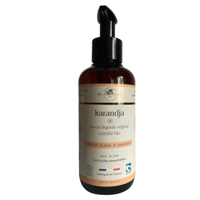 Savon liquide végétal pur olive certifié bio ARGAN FLEUR D'ORANGER 250 ml
