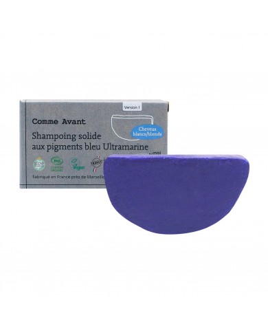 Shampoing solide cheveux blonds blancs aux pigments bleu Ultramarine