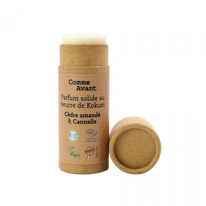 Parfum bio solide et naturel au beurre de kokum Cèdre et cannelle