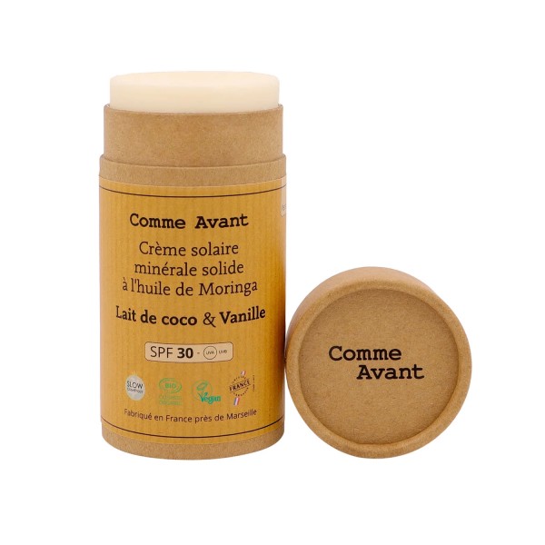 Crème solaire SPF30 solide lait de coco et Vanille
