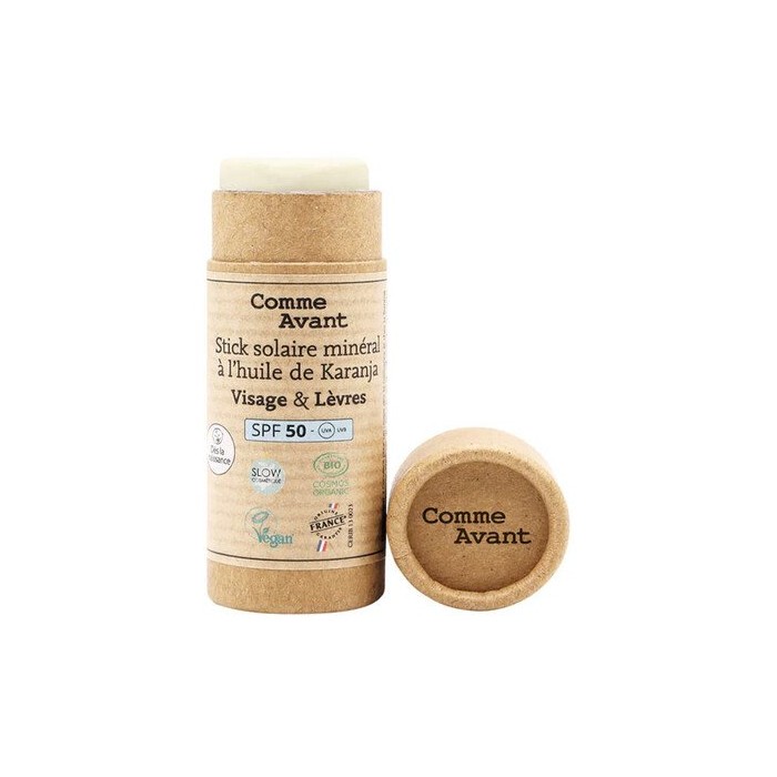 Crème solaire SPF50 minérale solide à l'huile de karanja Visage et Lèvre