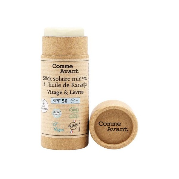 Crème solaire SPF50 minérale solide à l'huile de karanja Visage et Lèvre